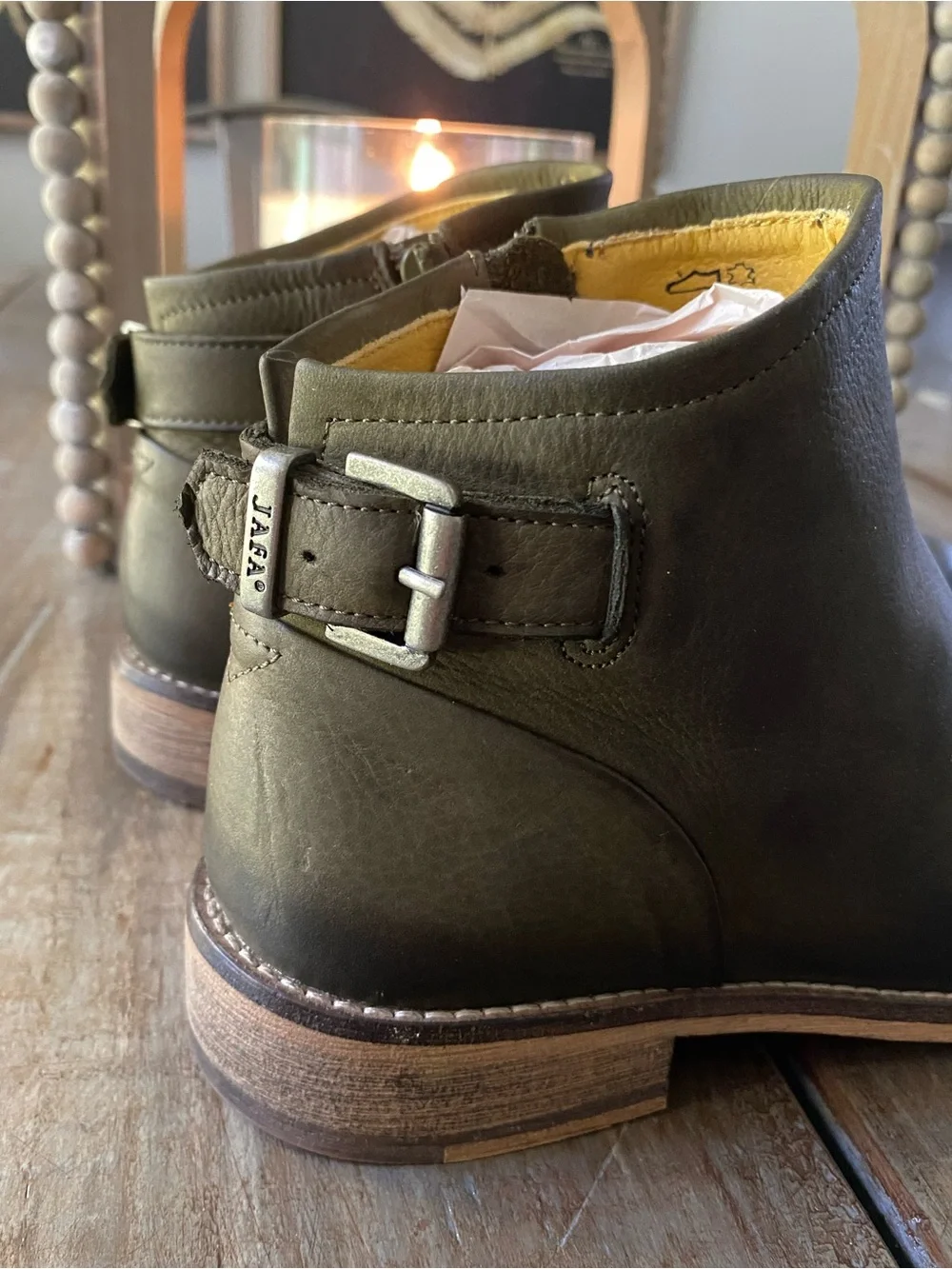Jafa 207 Leather Ankle Boots Side Zip Buckle EU 38 US 7.5 - 8 Cactus OliveGreen